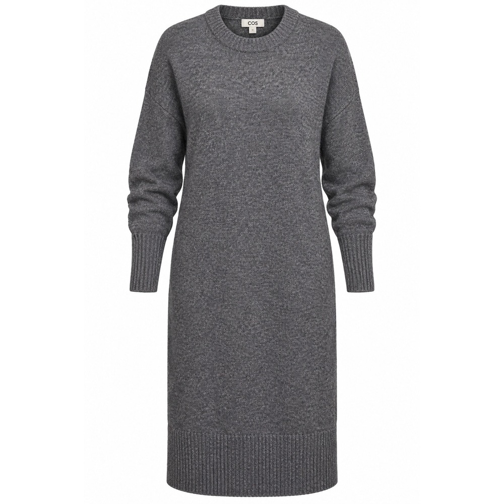 COS Oversized Sweater Dress M Gray Alpaca Wool Blend Thumb Hole Midi Knit